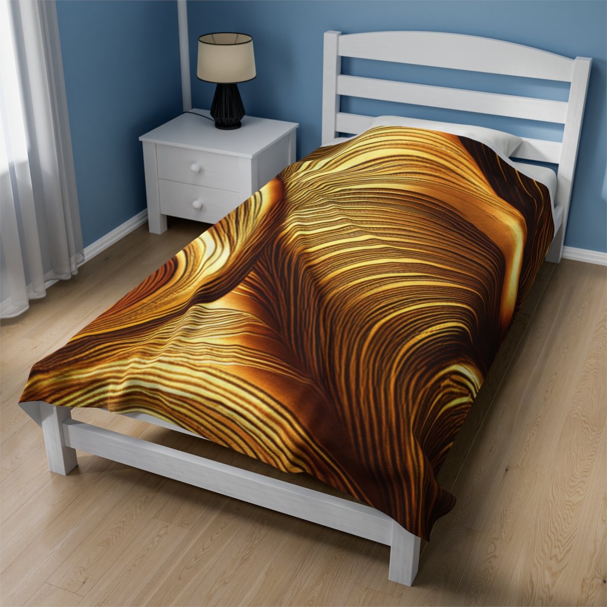 Beautiful Gold Patterned Velveteen Plush Blanket - Image 3