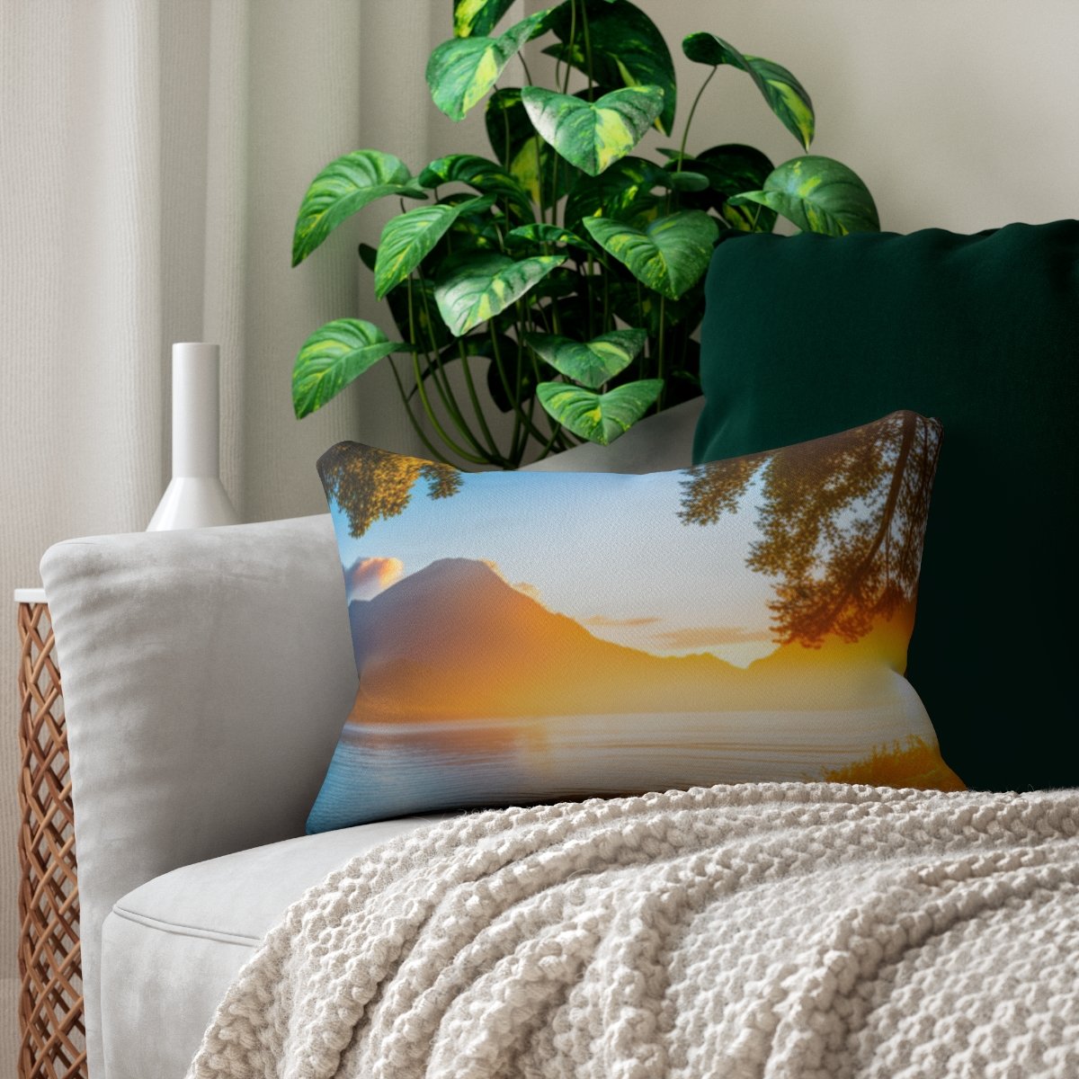 Beautiful Sun Rise Spun Polyester Lumbar Pillow