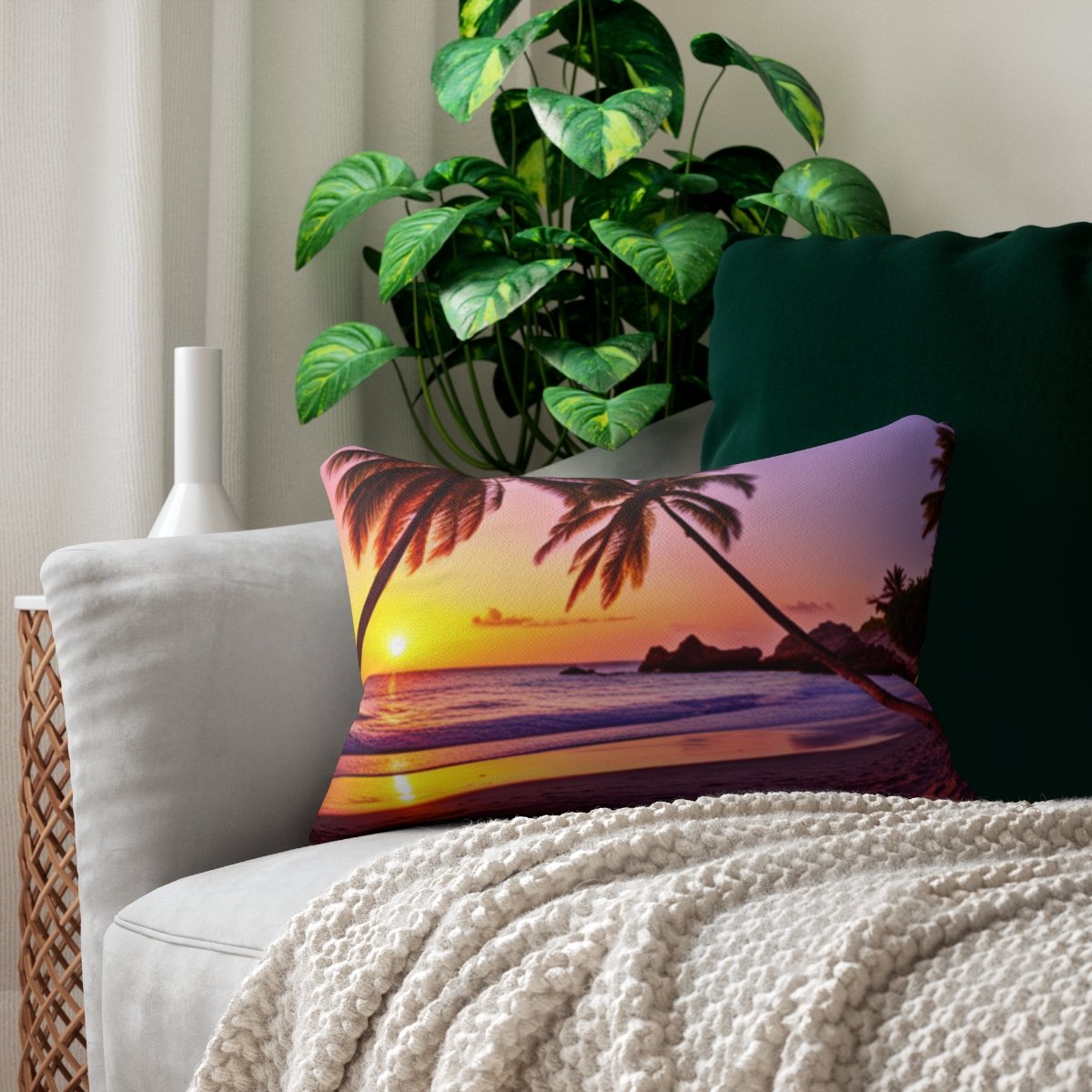 Beautiful Purple and Yellow Sunset Polyester Lumbar Pillow