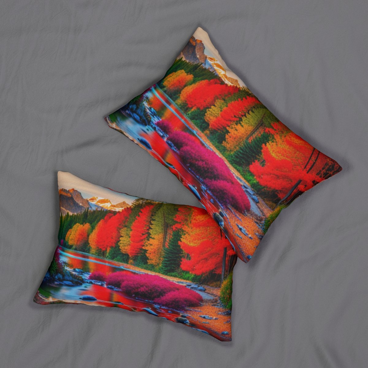 Beautiful Bright Colors of Spring Cascading In Water Polyester Lumbar Pillow - Image 4