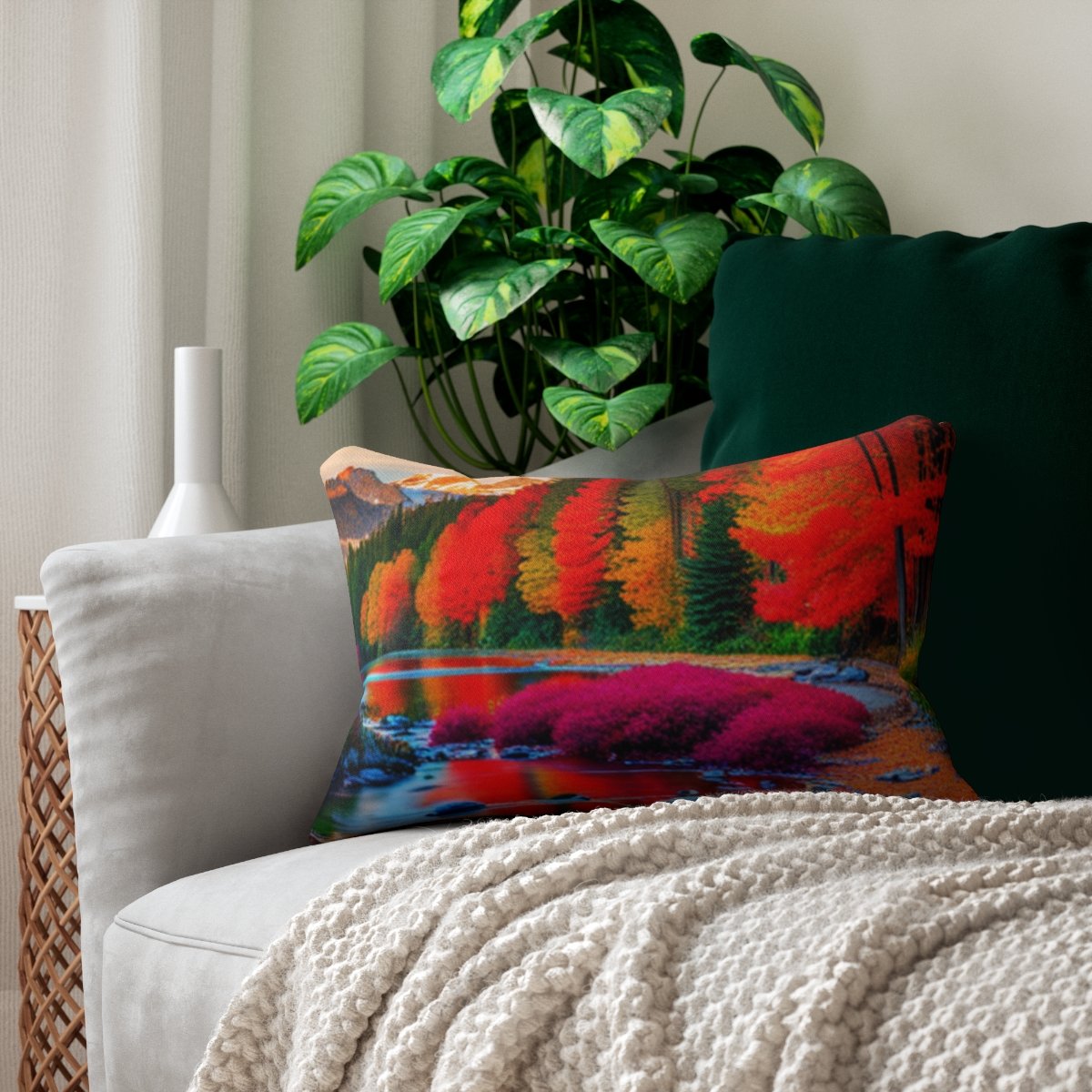 Beautiful Bright Colors of Spring Cascading In Water Polyester Lumbar Pillow - Image 5