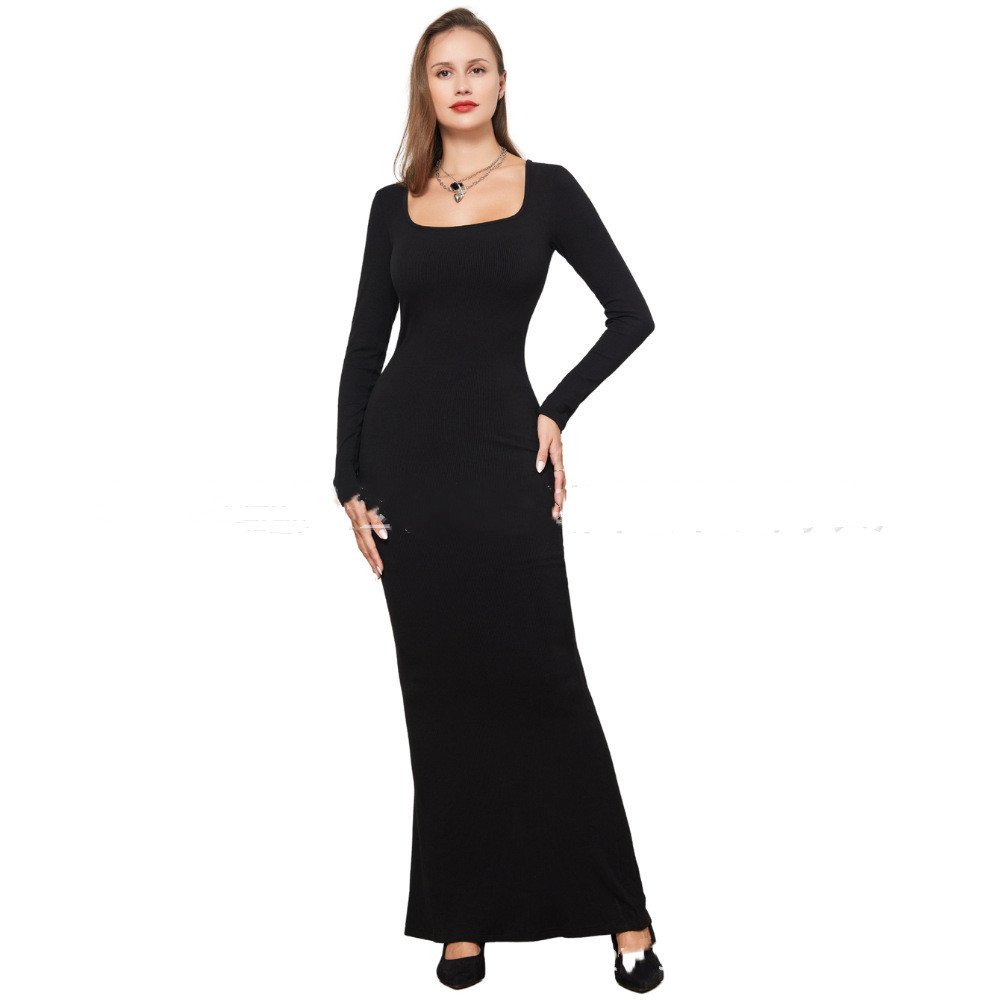 Two-in-one With Lining Double-layer Belly Contracting Hip Lifting Long Sleeve Narrow Dress - Image 8