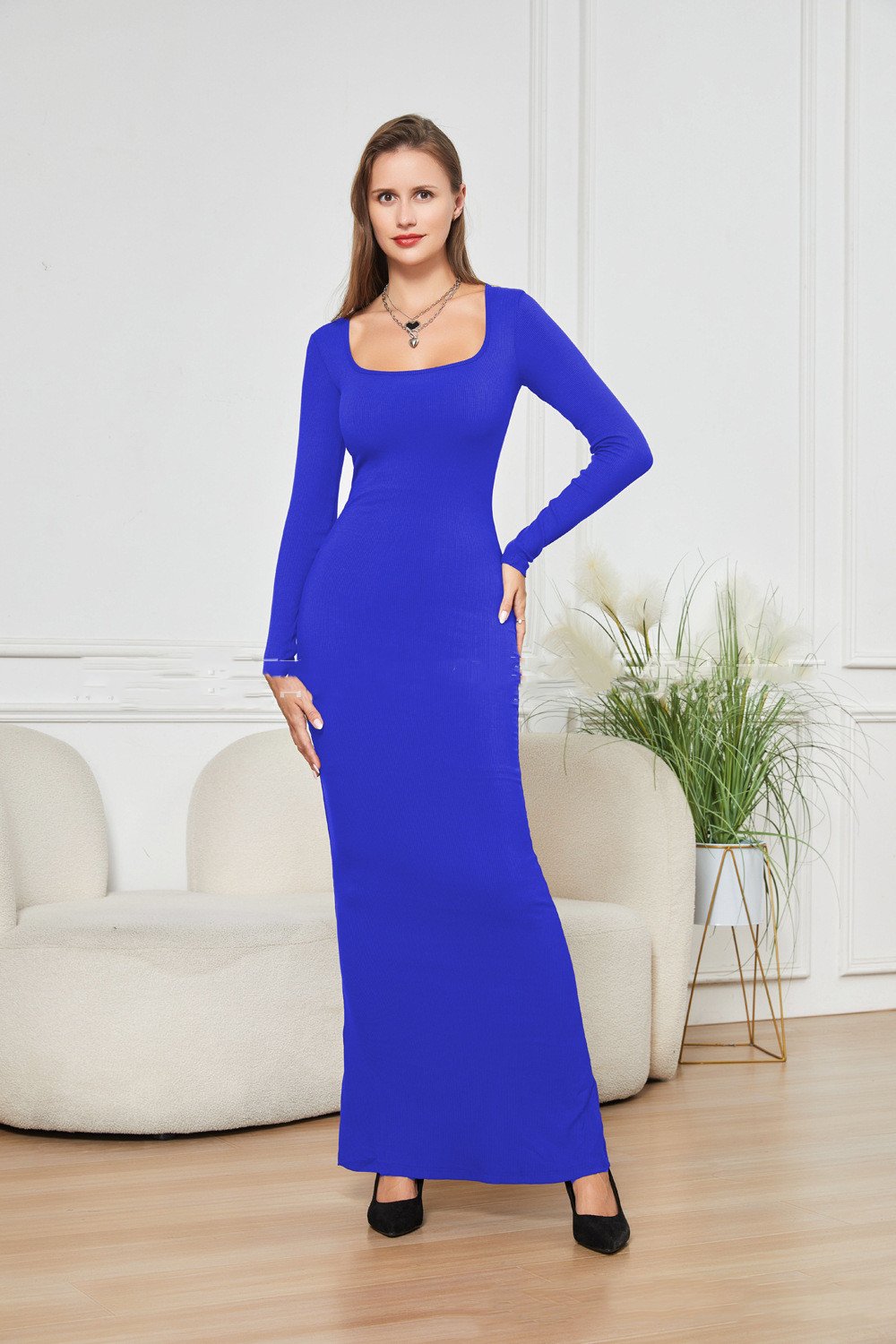 Two-in-one With Lining Double-layer Belly Contracting Hip Lifting Long Sleeve Narrow Dress - Image 3