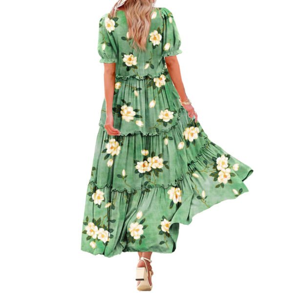 Puff Sleeve Fashion Floral Slimming Long Pleated Print Dress - Image 5