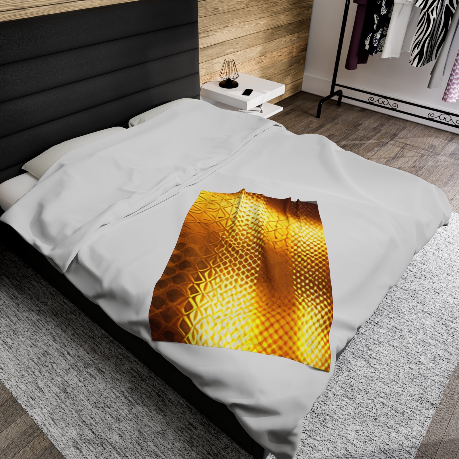 Gold Patterned Beautiful Cozy Velveteen Plush Blanket - Image 5