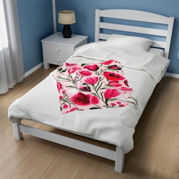 Pink Floral Flowers and Tulips Velveteen Plush Blanket - Image 11