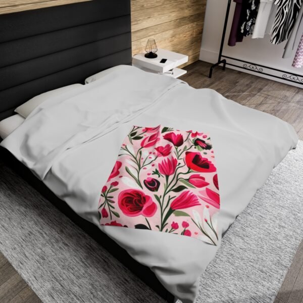 Pink Floral Flowers and Tulips Velveteen Plush Blanket - Image 12
