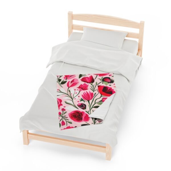 Pink Floral Flowers and Tulips Velveteen Plush Blanket - Image 13