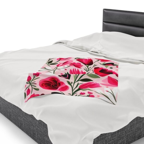 Pink Floral Flowers and Tulips Velveteen Plush Blanket - Image 15
