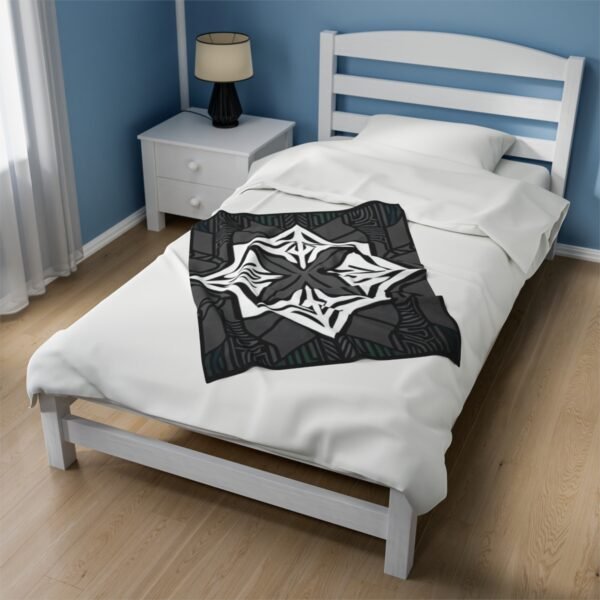 Multicolor "X" Design With Many Shapes and Shades Of Grey Stunning Velveteen Plush Blanket. - Image 3