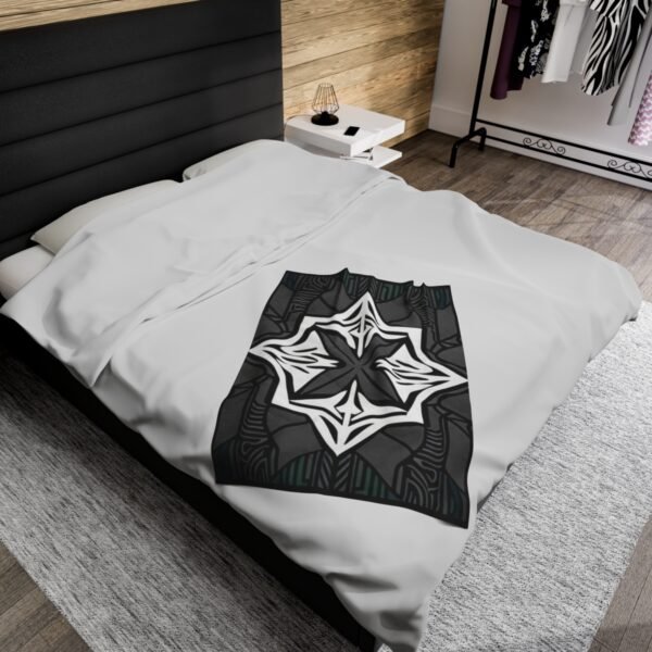 Multicolor "X" Design With Many Shapes and Shades Of Grey Stunning Velveteen Plush Blanket. - Image 4