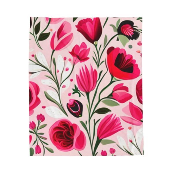 Pink Floral Flowers and Tulips Velveteen Plush Blanket - Image 17