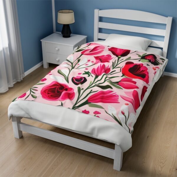 Pink Floral Flowers and Tulips Velveteen Plush Blanket - Image 19