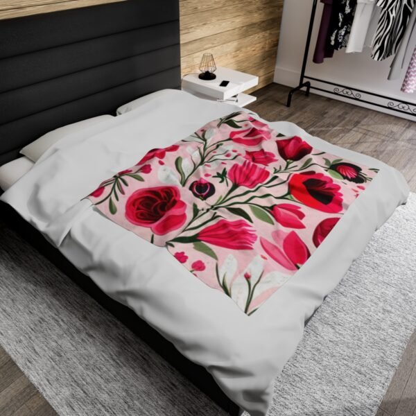 Pink Floral Flowers and Tulips Velveteen Plush Blanket - Image 20