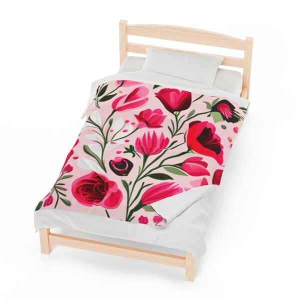 Pink Floral Flowers and Tulips Velveteen Plush Blanket - Image 21