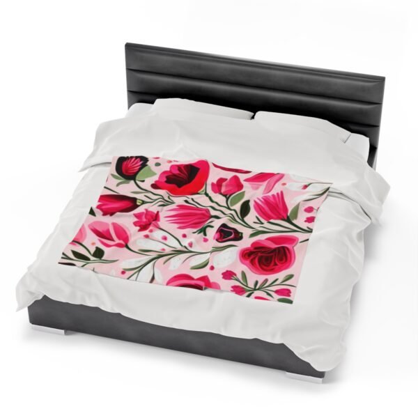 Pink Floral Flowers and Tulips Velveteen Plush Blanket - Image 22