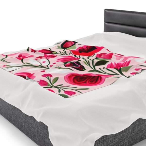 Pink Floral Flowers and Tulips Velveteen Plush Blanket - Image 23
