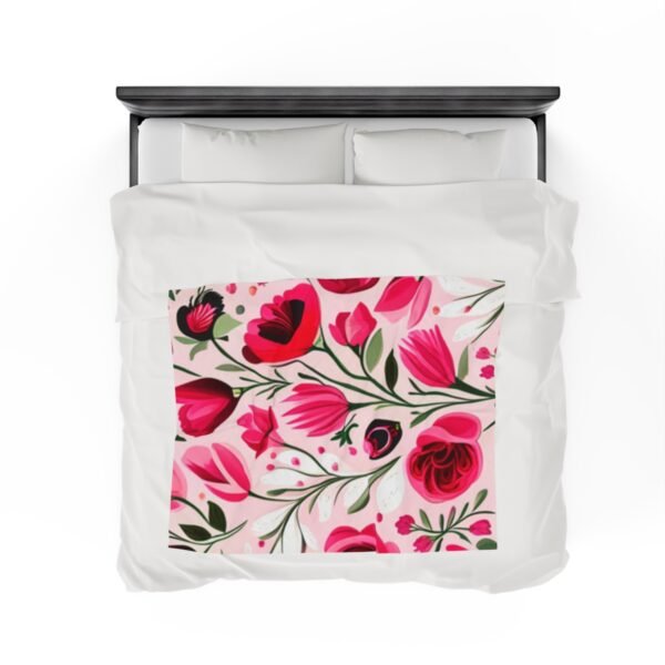 Pink Floral Flowers and Tulips Velveteen Plush Blanket - Image 24