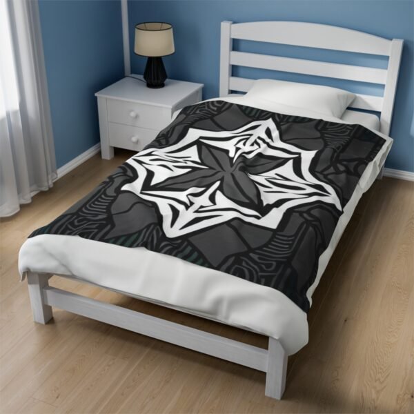 Multicolor "X" Design With Many Shapes and Shades Of Grey Stunning Velveteen Plush Blanket. - Image 11