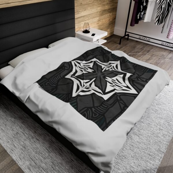 Multicolor "X" Design With Many Shapes and Shades Of Grey Stunning Velveteen Plush Blanket. - Image 12