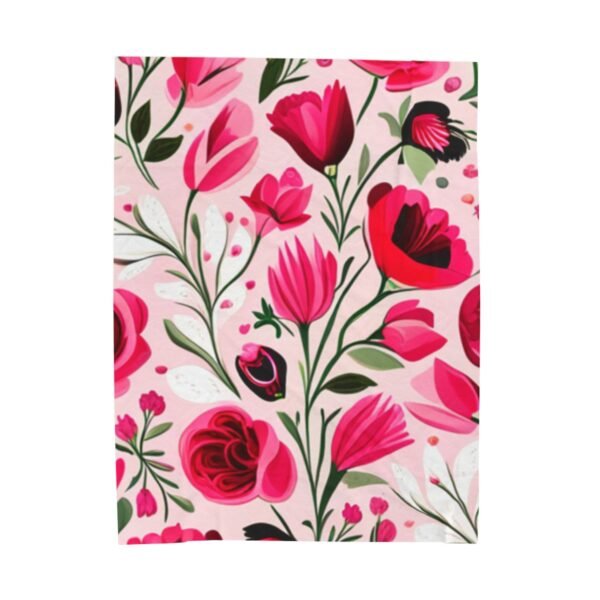 Pink Floral Flowers and Tulips Velveteen Plush Blanket
