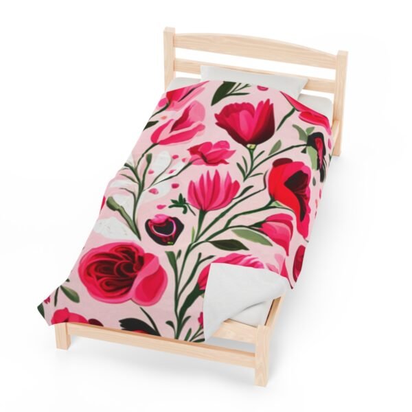 Pink Floral Flowers and Tulips Velveteen Plush Blanket - Image 5