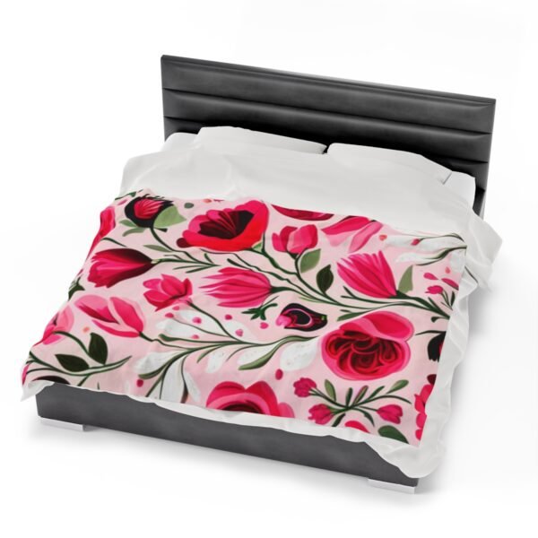 Pink Floral Flowers and Tulips Velveteen Plush Blanket - Image 6