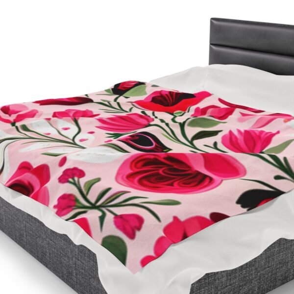 Pink Floral Flowers and Tulips Velveteen Plush Blanket - Image 7