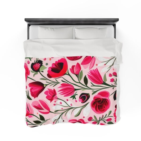 Pink Floral Flowers and Tulips Velveteen Plush Blanket - Image 8