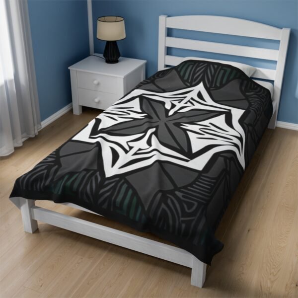 Multicolor "X" Design With Many Shapes and Shades Of Grey Stunning Velveteen Plush Blanket. - Image 19