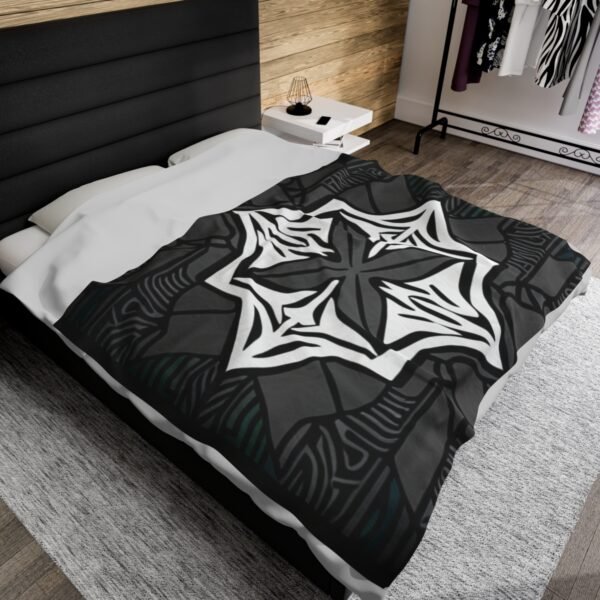 Multicolor "X" Design With Many Shapes and Shades Of Grey Stunning Velveteen Plush Blanket. - Image 20