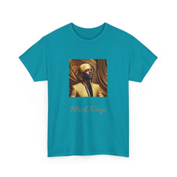 Black King with Gold Apparel and background Head Dress Heavy Cotton Tee - Image 3