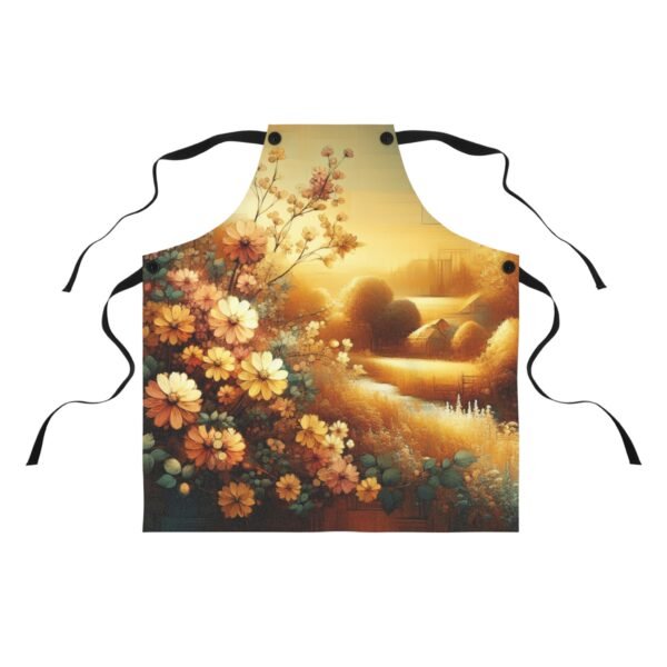Golden Sunrise with Beautiful Gold Floral Rustic Flowers and Leaves Apron (AOP) - Image 3