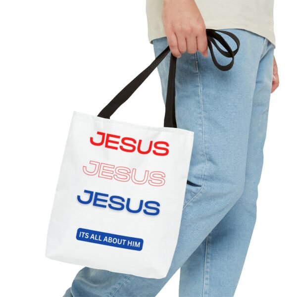 Jesus Jesus Jesus It's All About Him Gym, Work, Grocery, Library, Diaper, Gift Tote Bag (AOP)