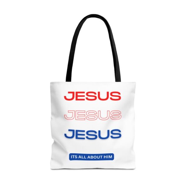 Jesus Jesus Jesus It's All About Him Gym, Work, Grocery, Library, Diaper, Gift Tote Bag (AOP) - Image 6