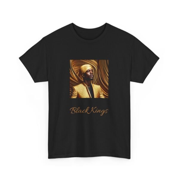 Black King with Gold Apparel and background Head Dress Heavy Cotton Tee - Image 7