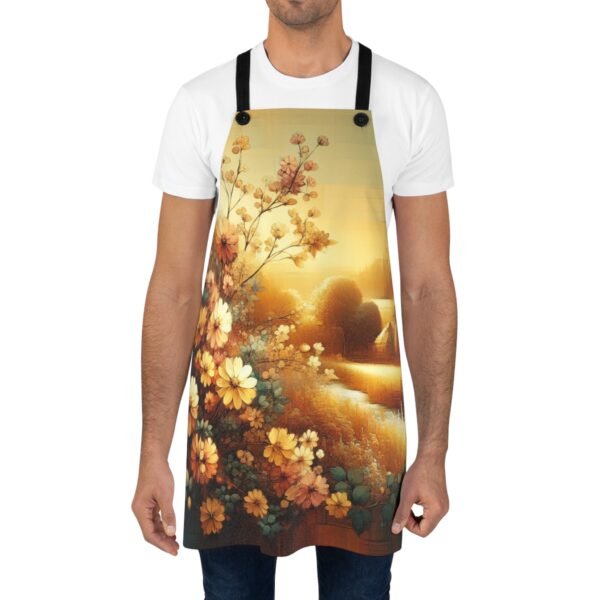 Golden Sunrise with Beautiful Gold Floral Rustic Flowers and Leaves Apron (AOP) - Image 2
