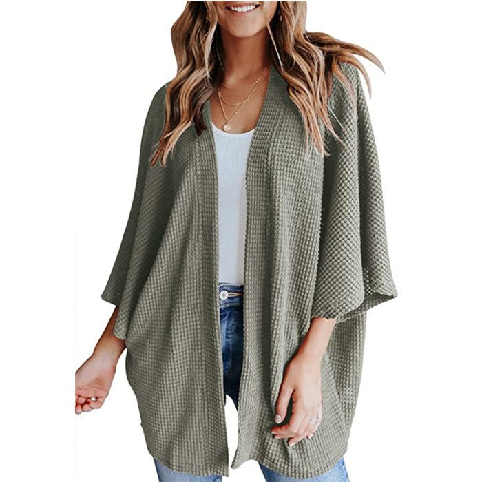 Bat Sleeve Waffle Gerson Women's Cardigan - Image 8