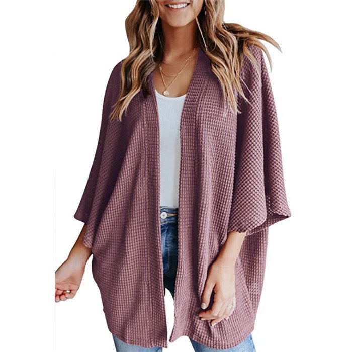 Bat Sleeve Waffle Gerson Women's Cardigan - Image 2