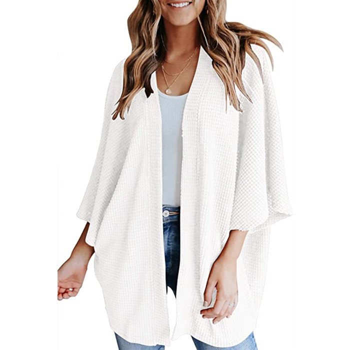 Bat Sleeve Waffle Gerson Women's Cardigan - Image 10
