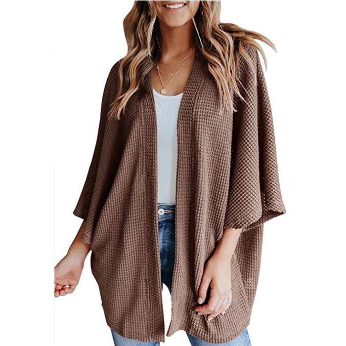 Bat Sleeve Waffle Gerson Women's Cardigan - Image 3
