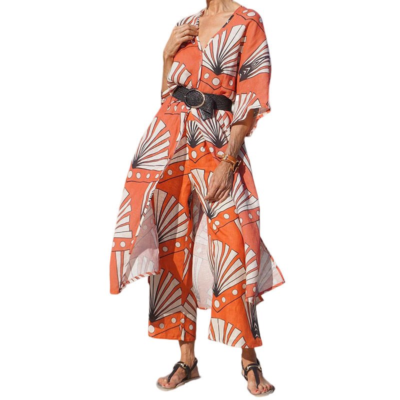 Fashionable Print Shirt Straight-leg Pants Two-piece Suit - Image 3