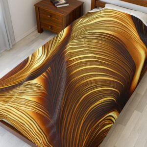 Beautiful Gold Patterned Velveteen Plush Blanket