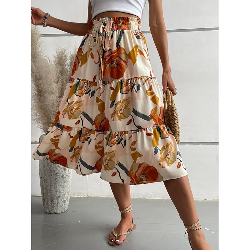 Women's Floral Skirt Elastic Waist Casual A-line Flowy Boho Modest Skirt - Image 7