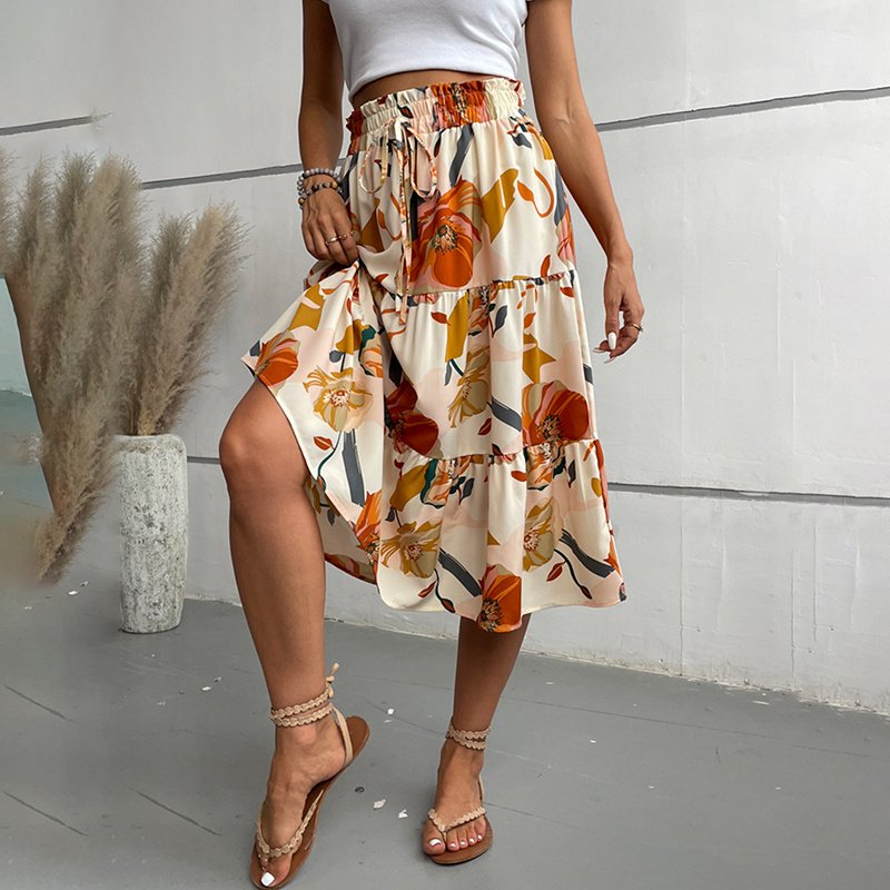 Women's Floral Skirt Elastic Waist Casual A-line Flowy Boho Modest Skirt - Image 3