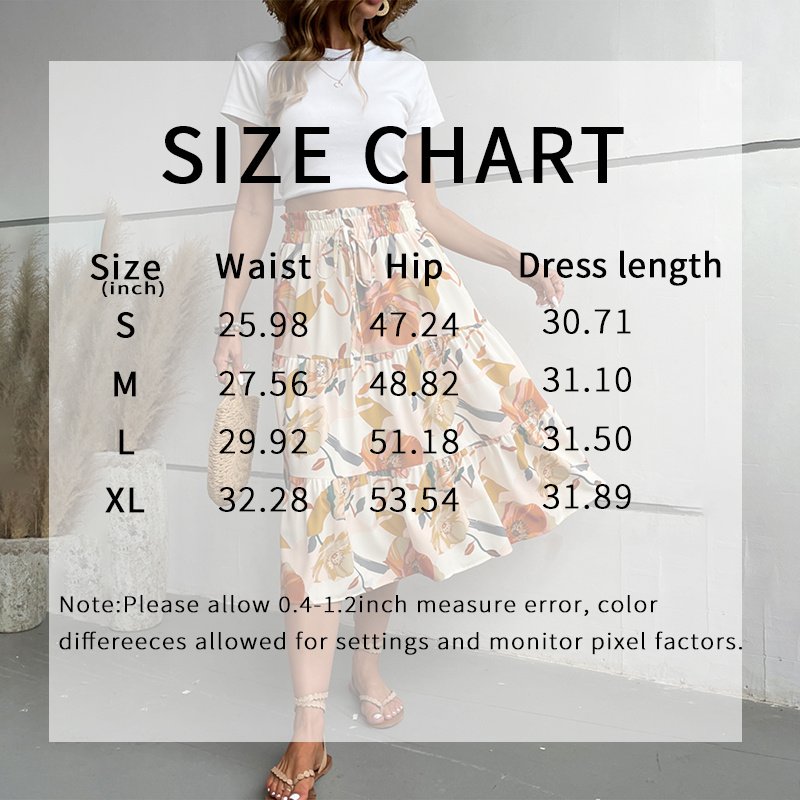 Women's Floral Skirt Elastic Waist Casual A-line Flowy Boho Modest Skirt - Image 6