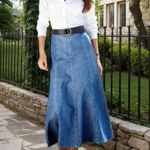 New Women's High Waist Loose A-line Cowboy Skirt, Medium Length Elastic Casual Solid Color Skirt, Elegant For Office And Daily Wear Modest Skirt