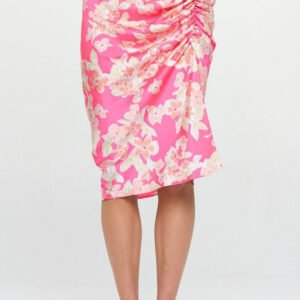 Midi Scrunch Slit Satin Skirt